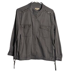 Democracy Army Green Retro Military Core Woman's Jacket Dark Riveted Drawstring